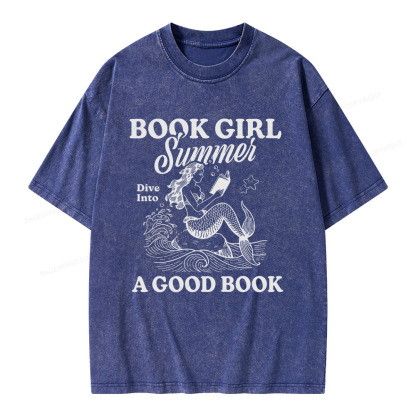 Pagewings Book Girl Summer Unisex Washed T-shirt
