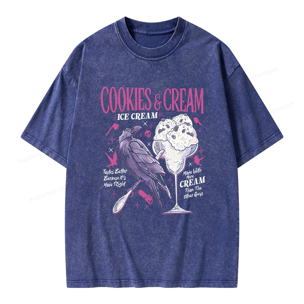 Pagewings Cookies Cream Ice Cream Unisex Washed T-shirt