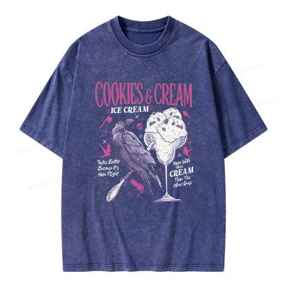 Pagewings Cookies Cream Ice Cream Unisex Washed T-shirt