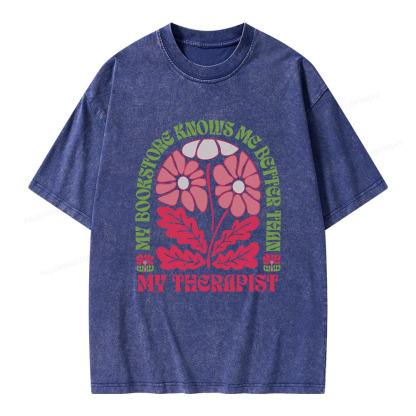 Pagewings My Bookstore Knows Me Better Than My Therapist Unisex Washed T-shirt