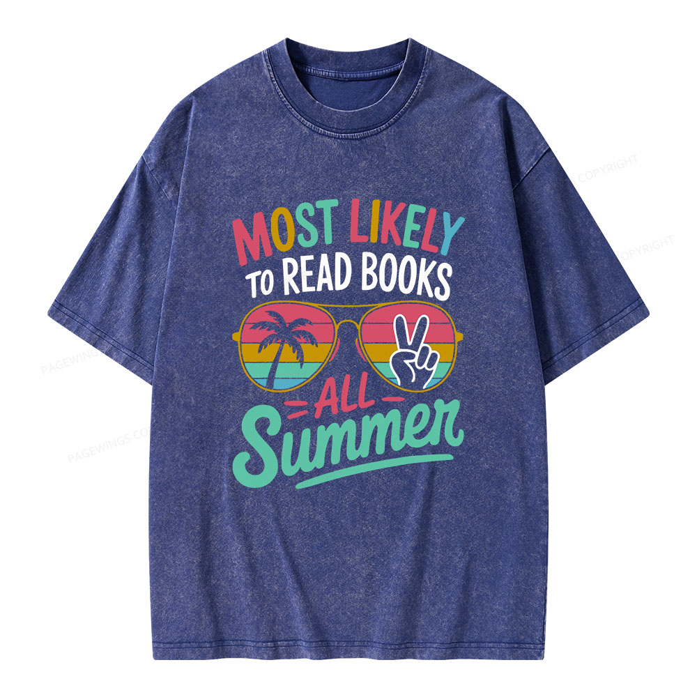 Pagewings Most Likely To Read Books All Summer Unisex Washed T-shirt