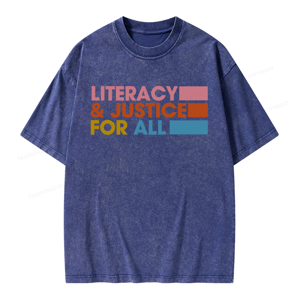 Pagewings Literacy Justice For All Unisex Washed T-shirt