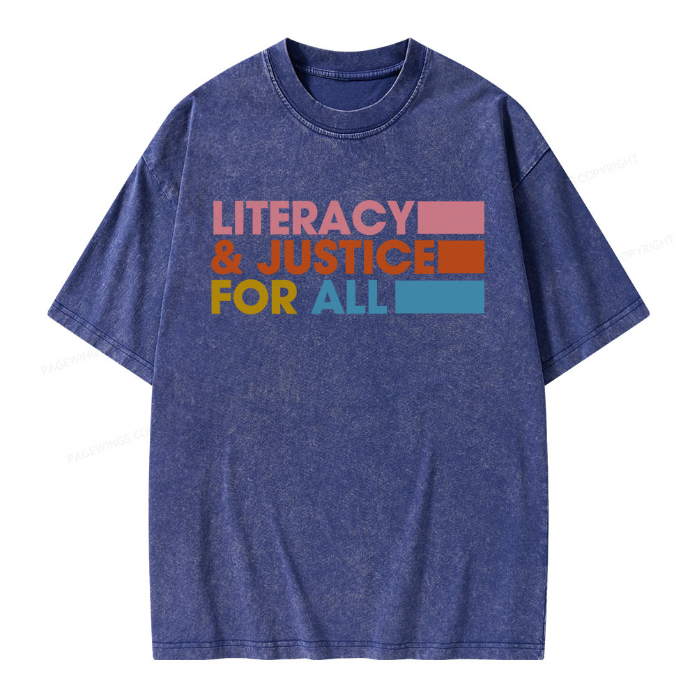 Pagewings Literacy Justice For All Unisex Washed T-shirt