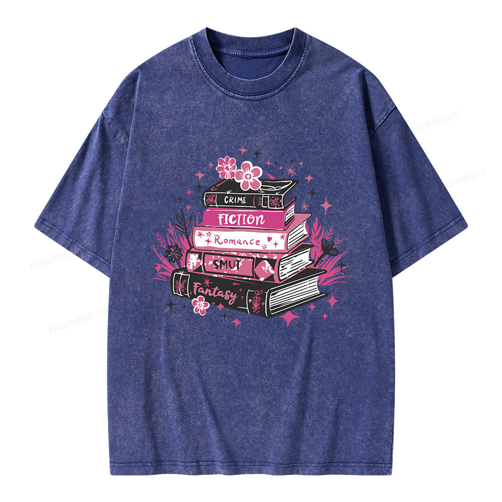 Pagewings Floral Book Stack Book Lover Unisex Washed T-shirt