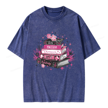 Pagewings Floral Book Stack Book Lover Unisex Washed T-shirt
