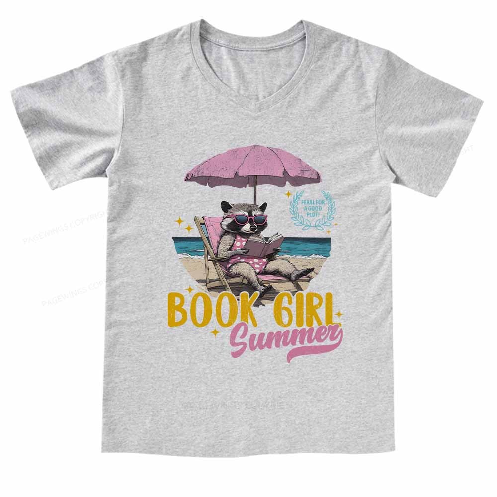 Pagewings Book Girl Summer  V-neck T-shirt