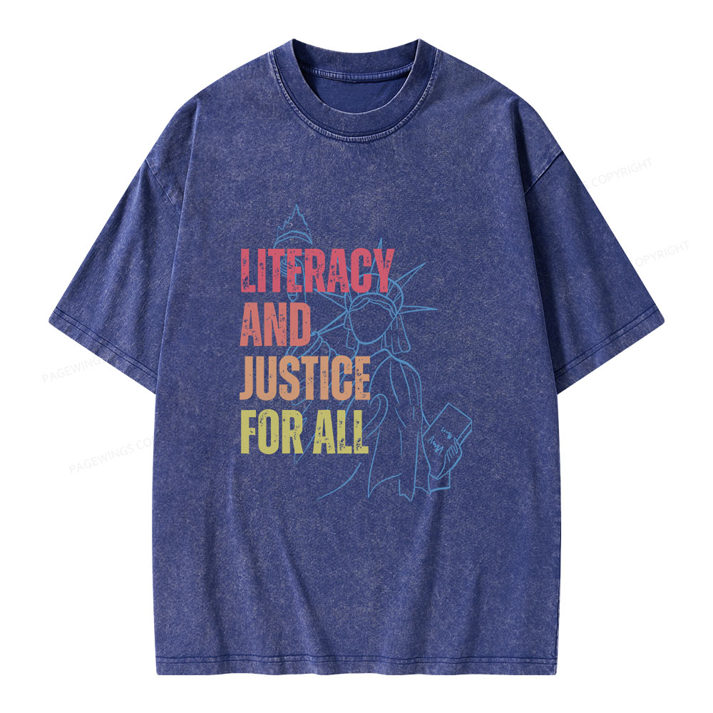 Pagewings Literacy And Justice For All Unisex Washed T-shirt