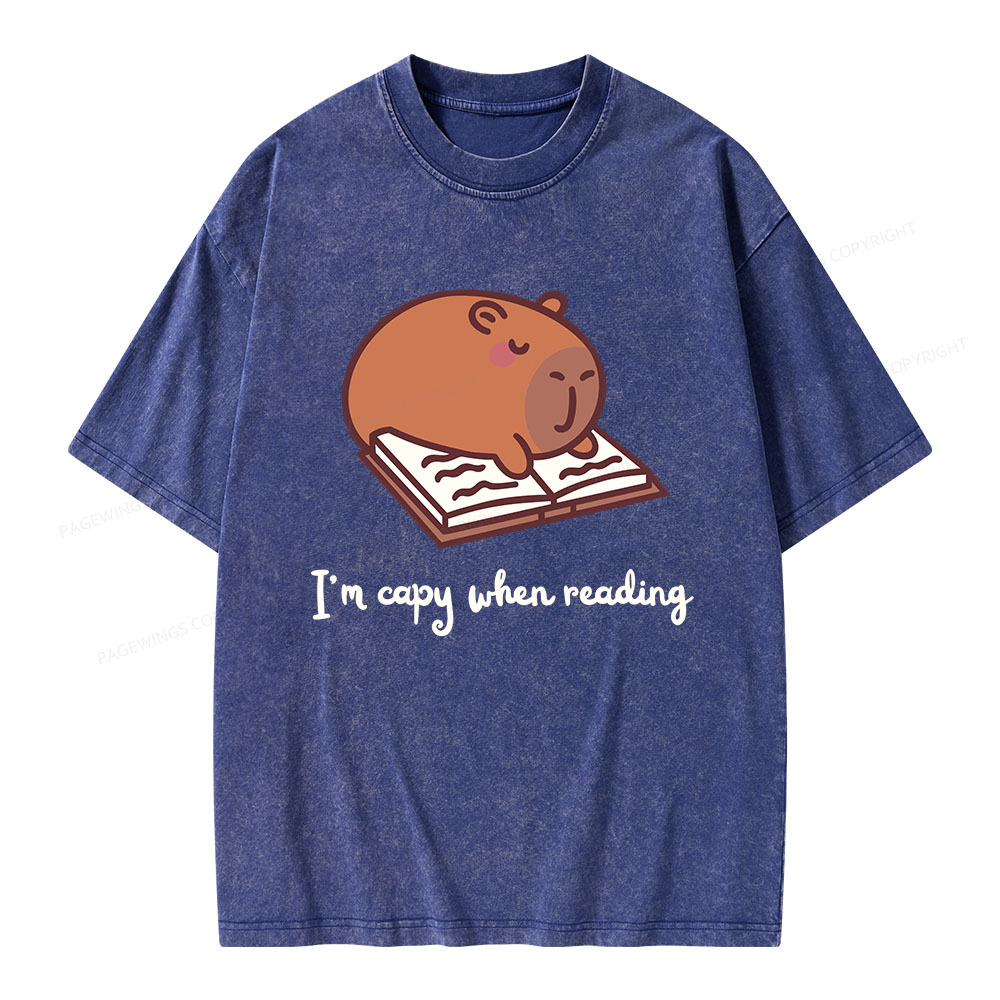 Pagewings I'm Capy When I'm Reading Unisex Washed T-shirt