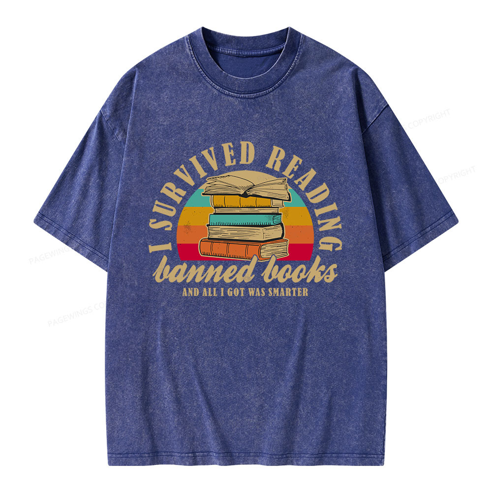 Pagewings I Survived Reading Banned Books Unisex Washed T-shirt