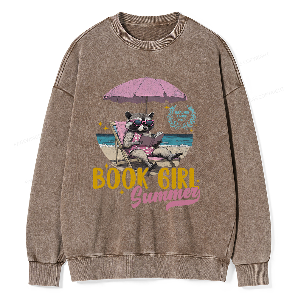 Pagewings Book Girl Summer Unisex Washed Sweatshirt