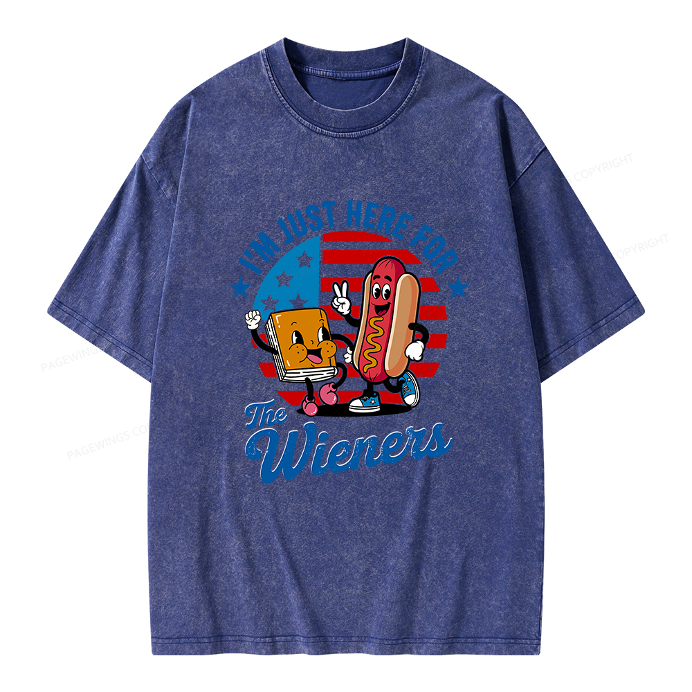 Pagewings Just Here For The Wieners Unisex Washed T-shirt