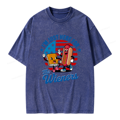 Pagewings Just Here For The Wieners Unisex Washed T-shirt