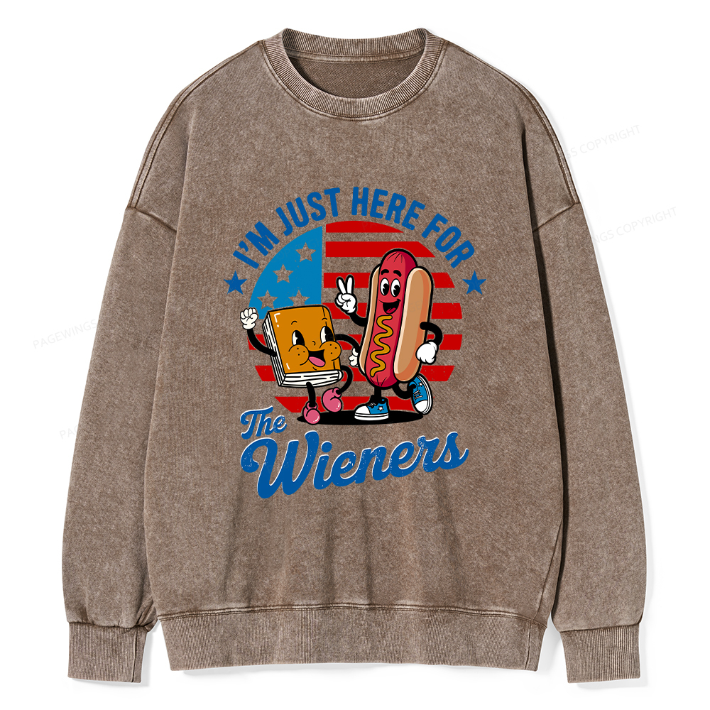 Pagewings Just Here For The Wieners Unisex Washed Sweatshirt