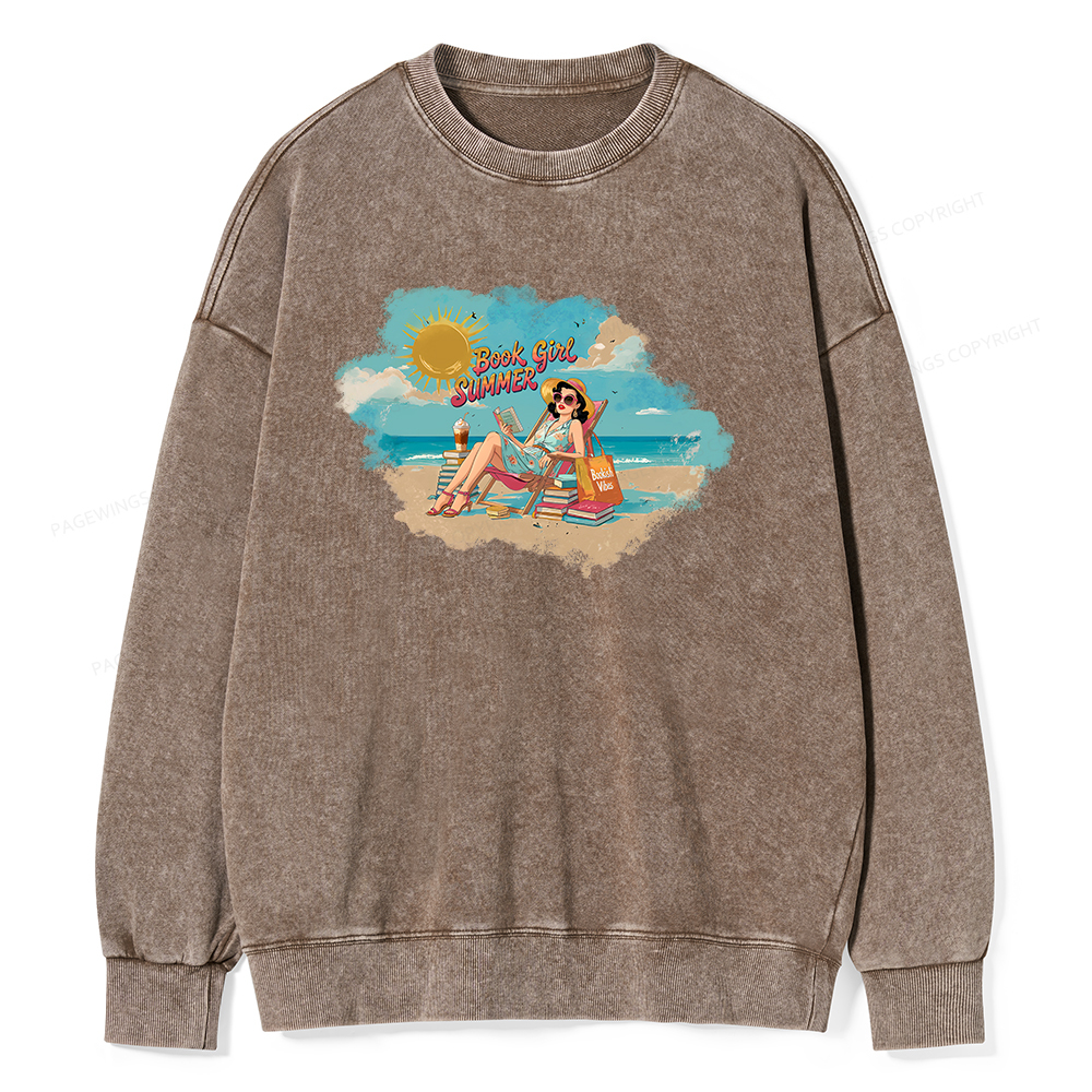 Pagewings Book Girl Summer Edition Essential Unisex Washed Sweatshirt
