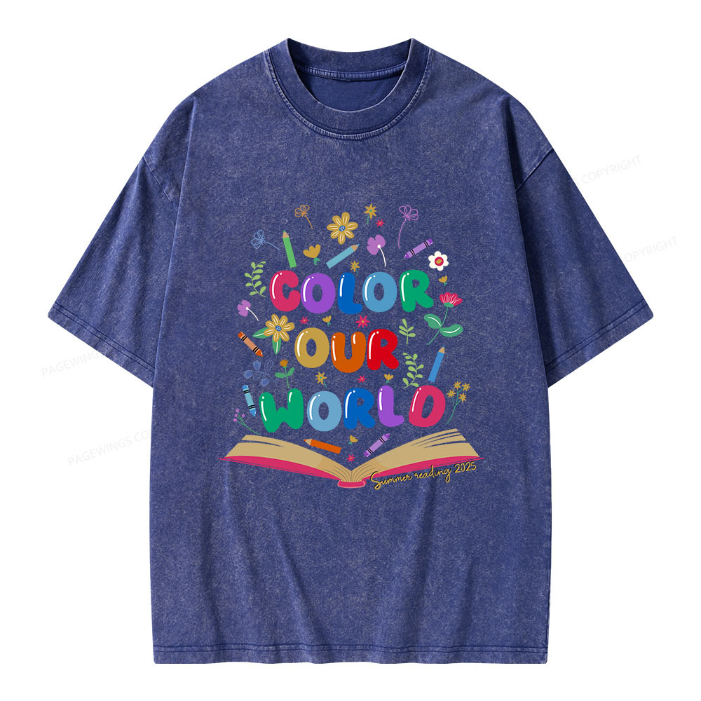 Pagewings Color Our World Summer Reading 2025 Unisex Washed T-shirt