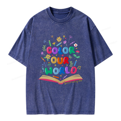 Pagewings Color Our World Summer Reading 2025 Unisex Washed T-shirt