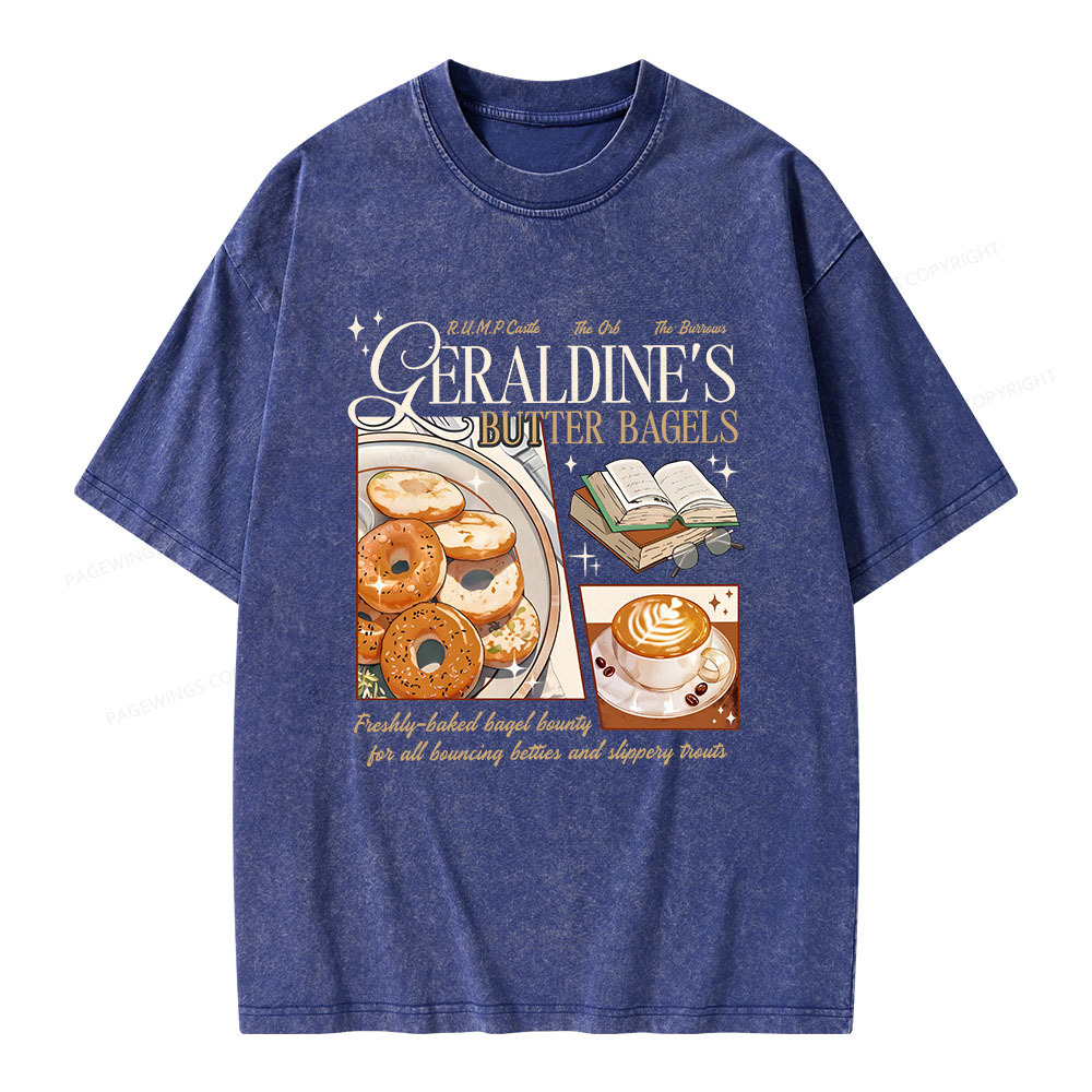 Pagewings Geraldines Buttery Bagels Unisex Washed T-shirt