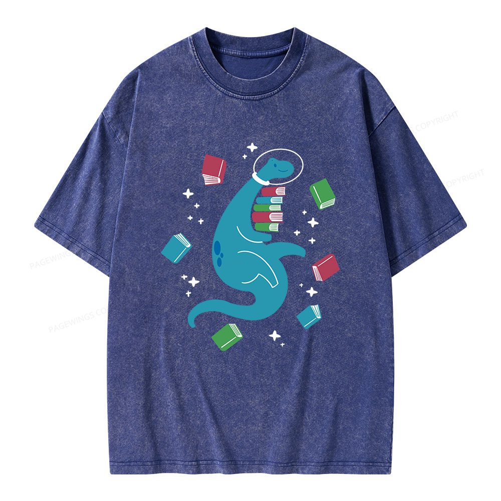 Pagewings Space Bookasaurus Unisex Washed T-shirt