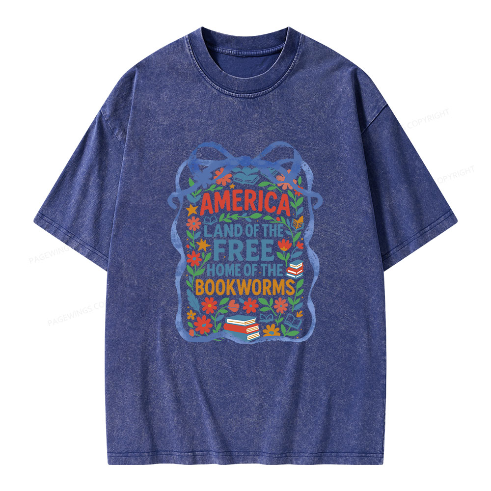 Pagewings Land Of The Free Home Of The Bookworms Unisex Washed T-shirt