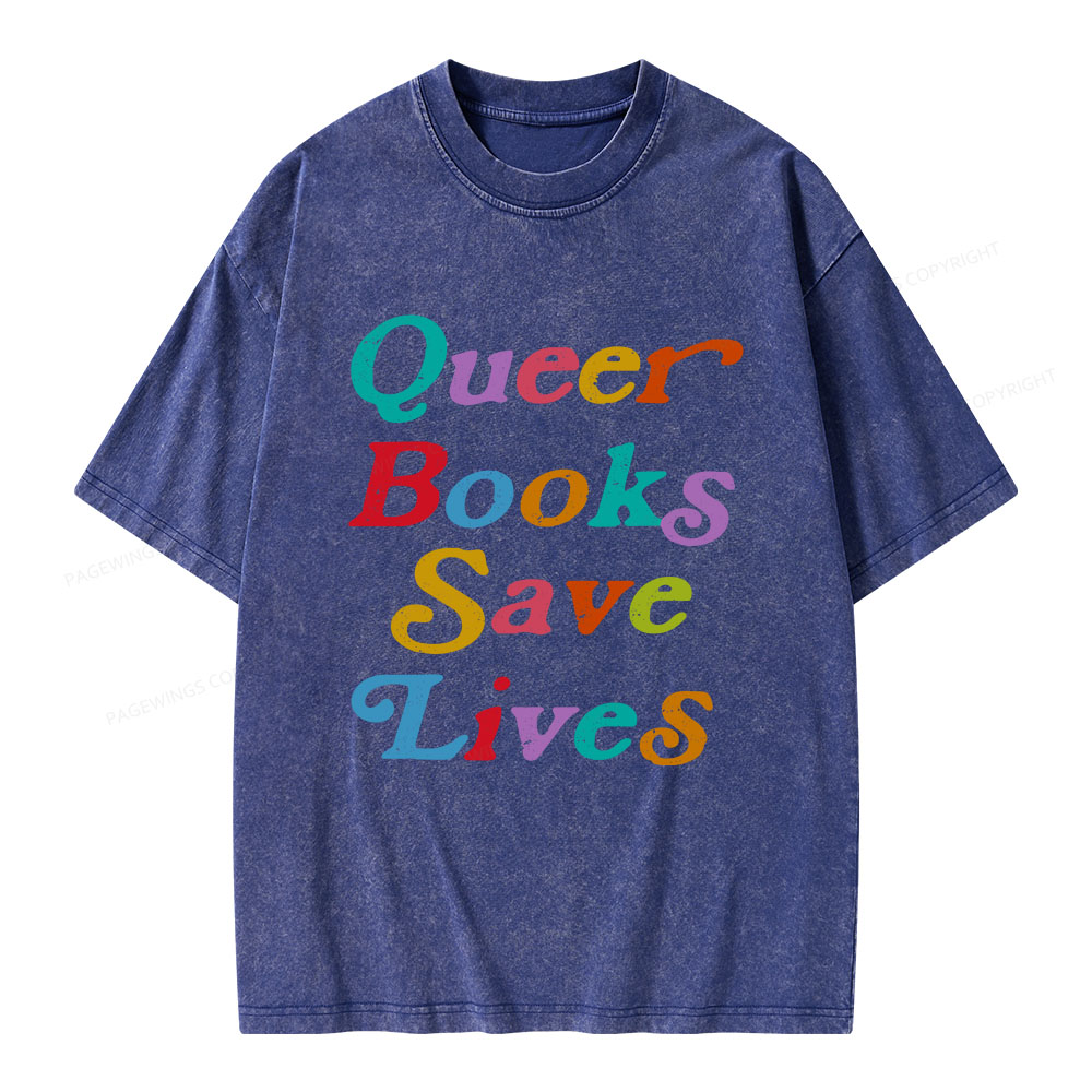Pagewings Queer Books Save Lives Unisex Washed T-shirt