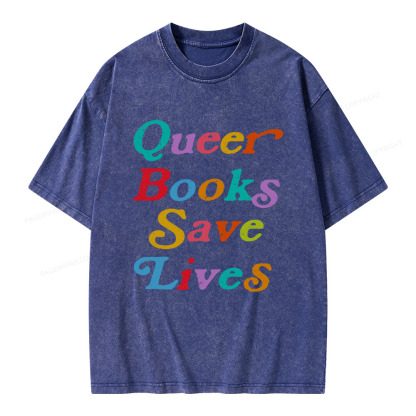 Pagewings Queer Books Save Lives Unisex Washed T-shirt