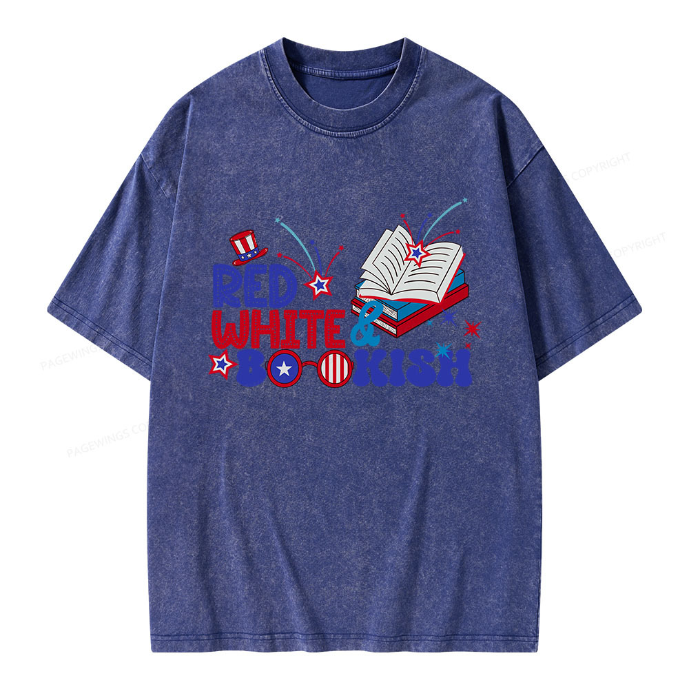 Pagewings Red White Bookish Unisex Washed T-shirt