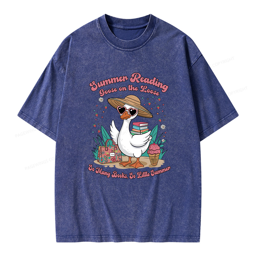 Pagewings Summer Reading Goose On The Loose Unisex Washed T-shirt