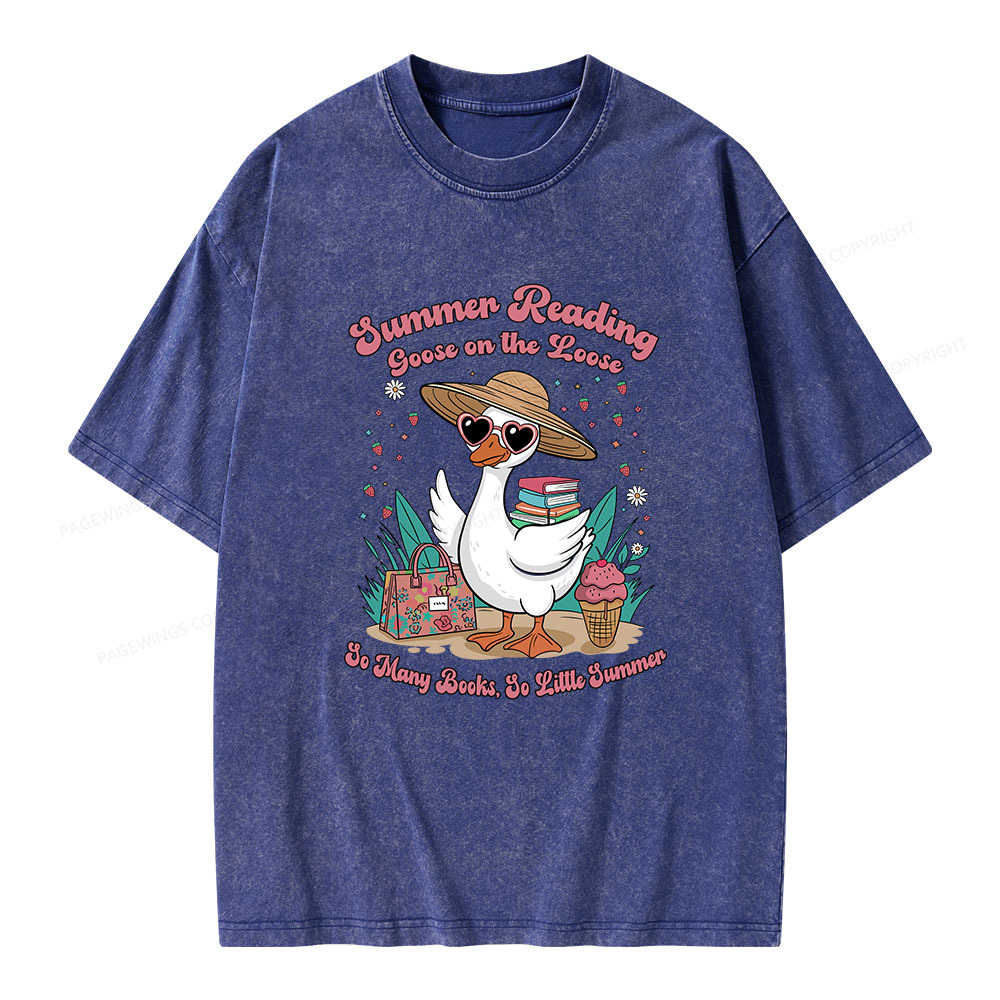 Pagewings Summer Reading Goose On The Loose Unisex Washed T-shirt
