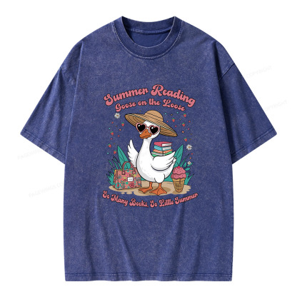 Pagewings Summer Reading Goose On The Loose Unisex Washed T-shirt