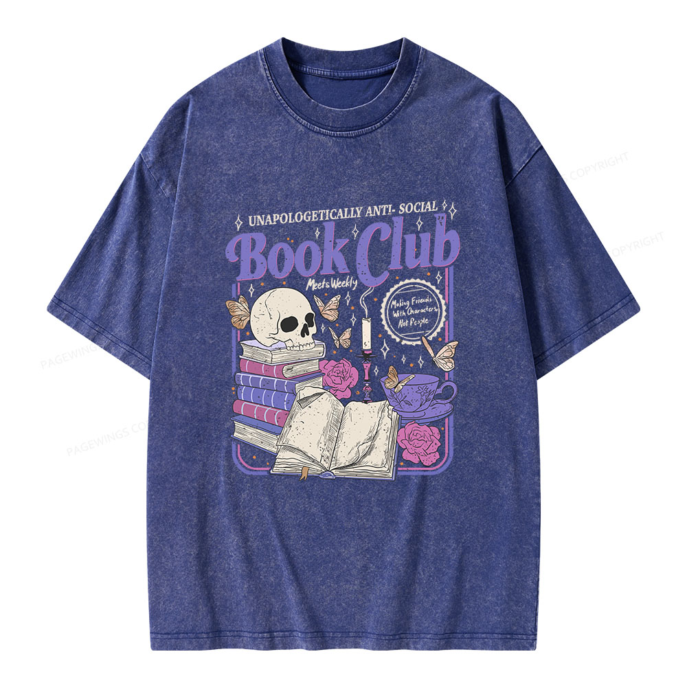 Pagewings Anti Social Book Club Unisex Washed T-shirt