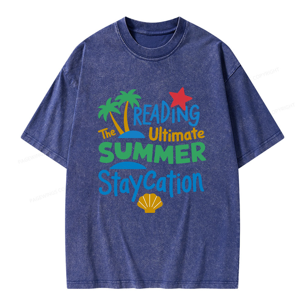Pagewings Reading The Ultimate Summer Staycation Unisex Washed T-shirt