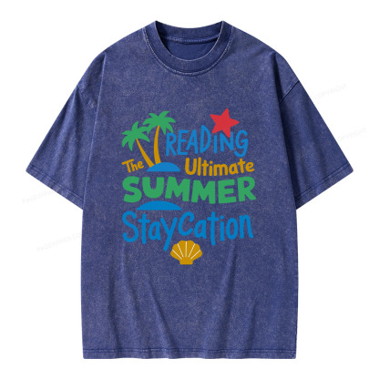Pagewings Reading The Ultimate Summer Staycation Unisex Washed T-shirt