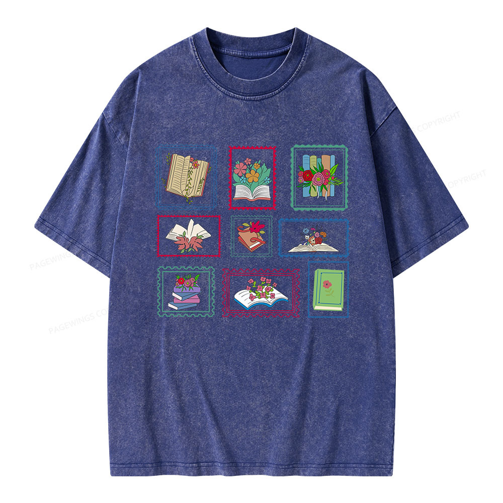 Pagewings Book Lover Postage Stamp Unisex Washed T-shirt