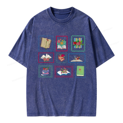 Pagewings Book Lover Postage Stamp Unisex Washed T-shirt