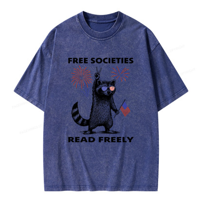 Pagewings Free Societies Read Freely Unisex Washed T-shirt