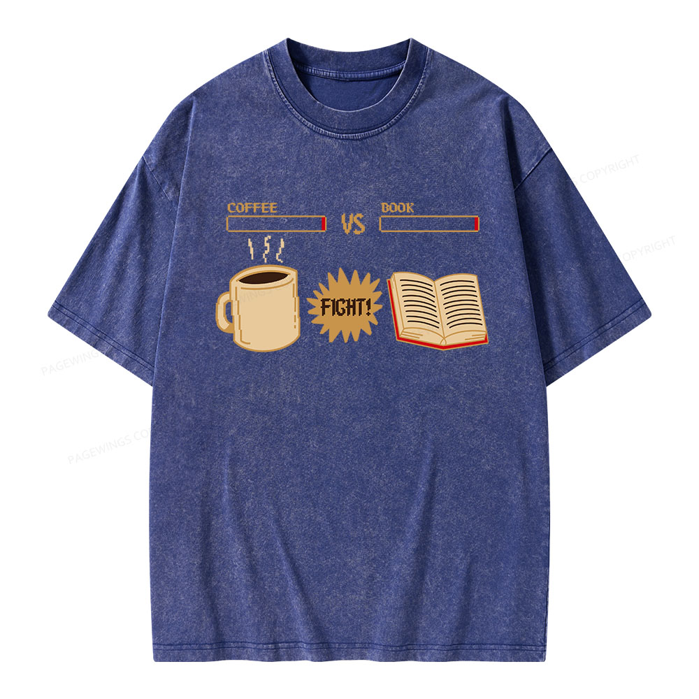 Pagewings Coffee Vs Book Unisex Washed T-shirt