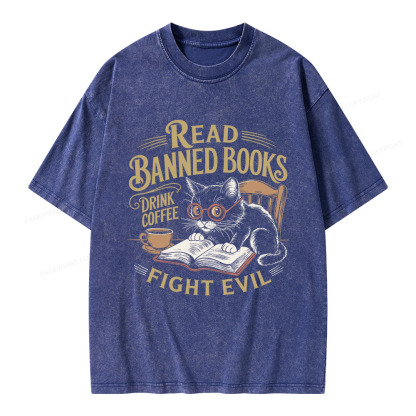 Pagewings Read Books Drink Coffee Fight Evil Unisex Washed T-shirt