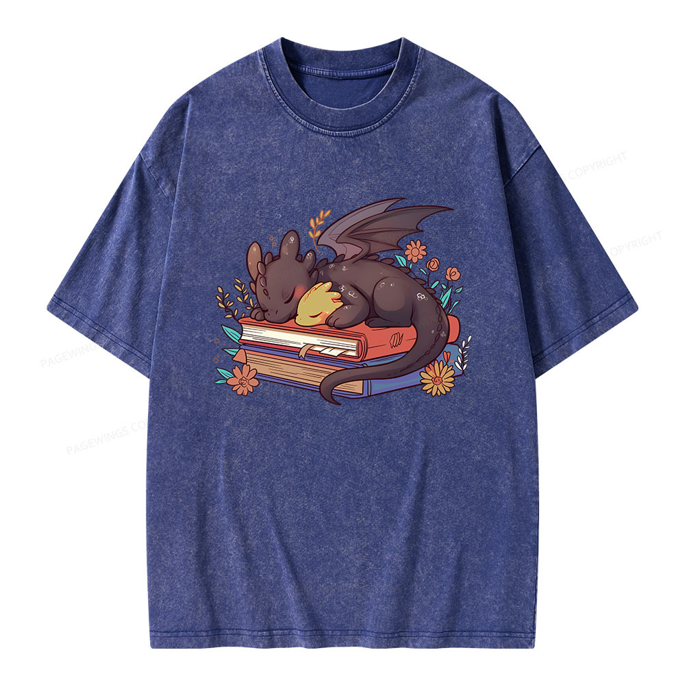 Pagewings Cute Book Dragon Unisex Washed T-shirt