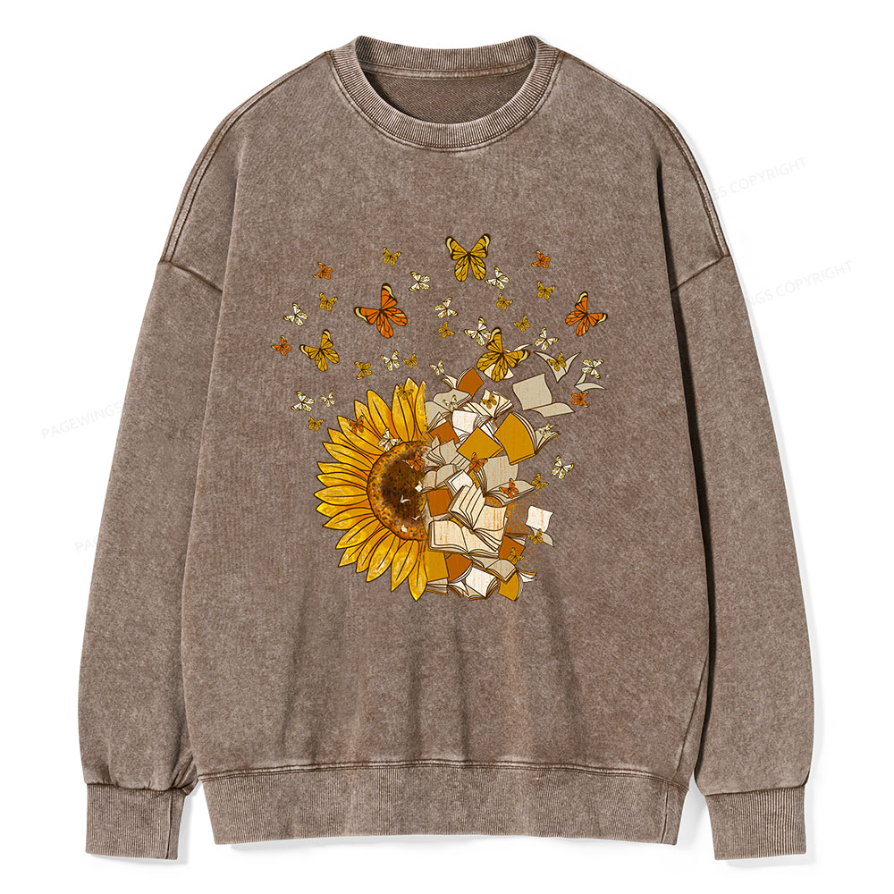 Pagewings Sunflower And Book Harmony Unisex Washed Sweatshirt