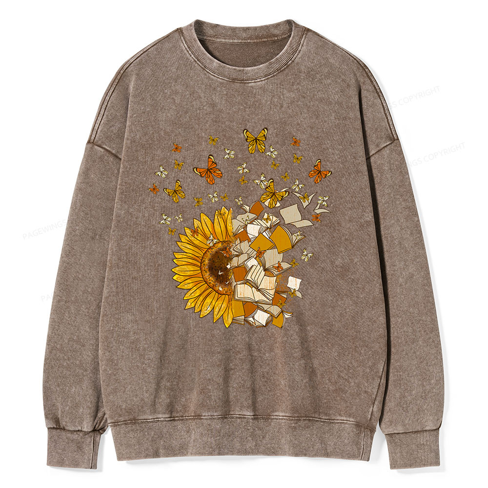 Pagewings Sunflower And Book Harmony Unisex Washed Sweatshirt
