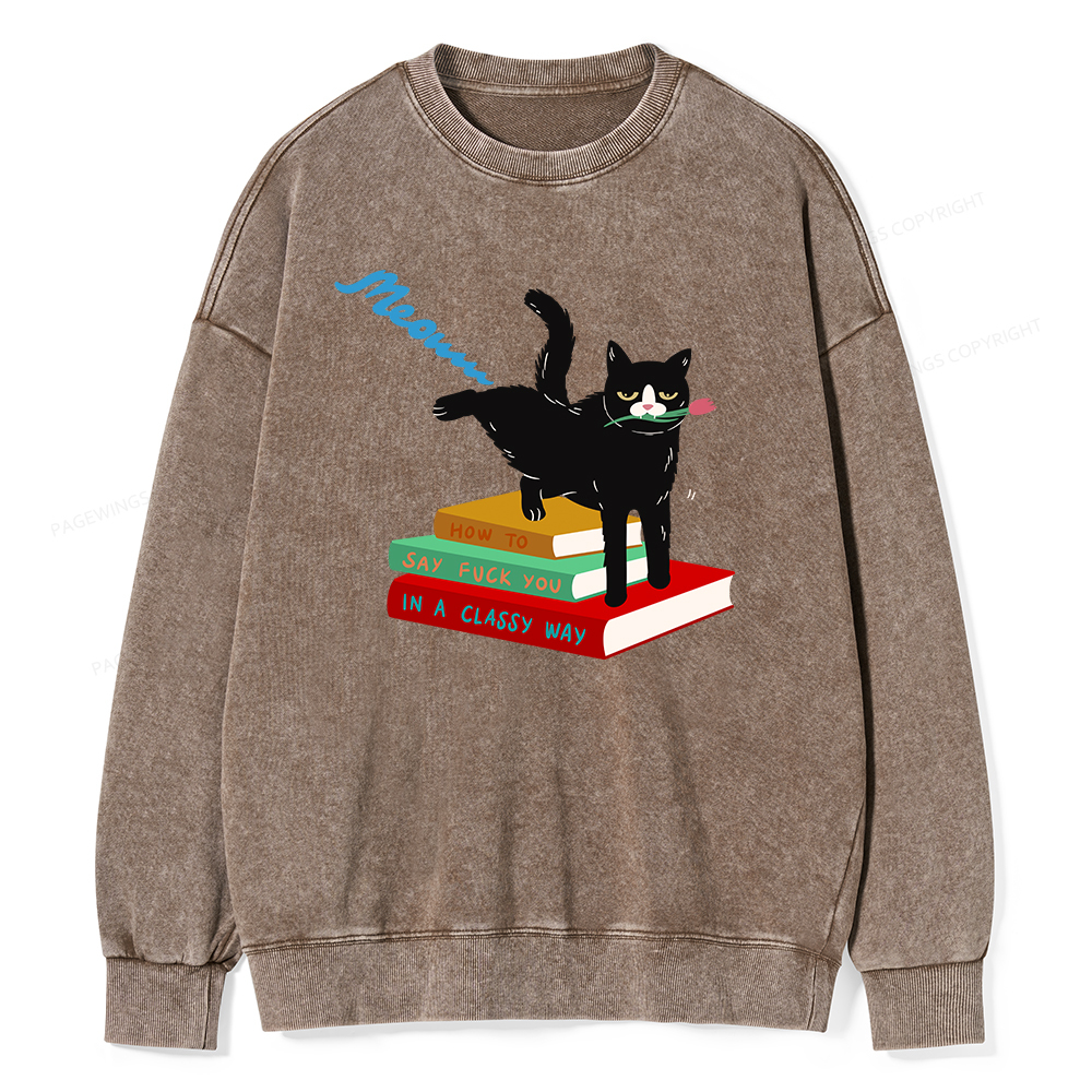 Pagewing A handsome cat standing on a book Unisex Washed Sweatshirt