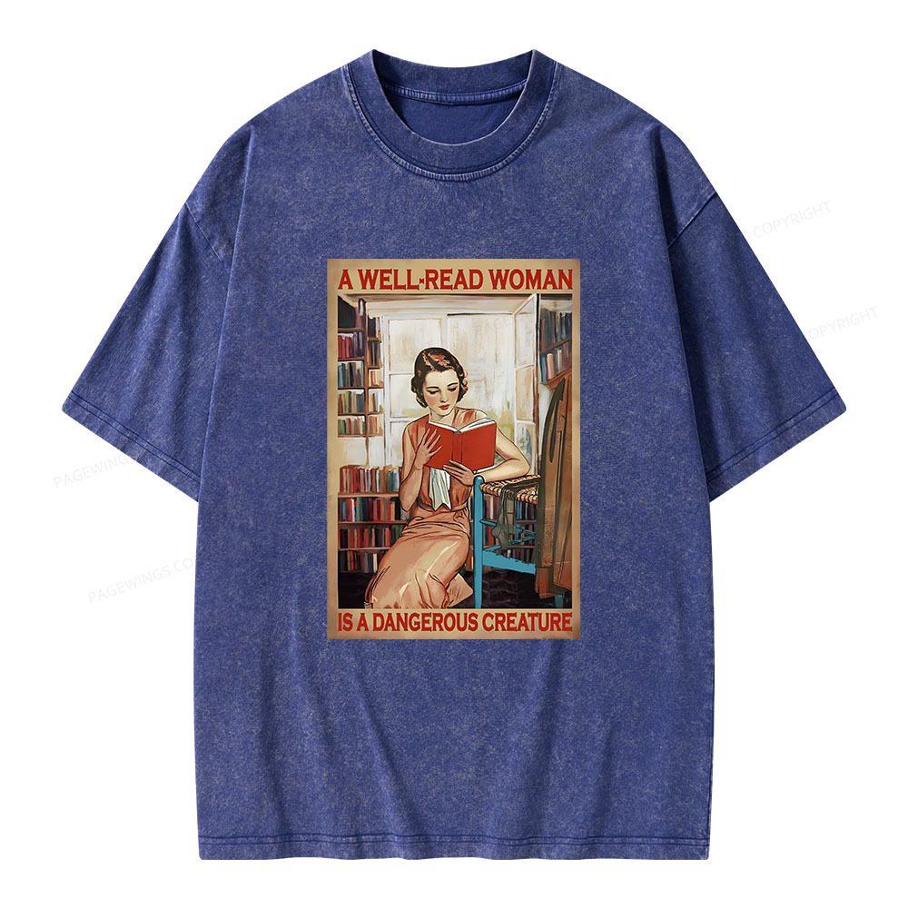 Pagewings Well-Read Woman Is A Dangerous Creature Unisex Washed T-shirt