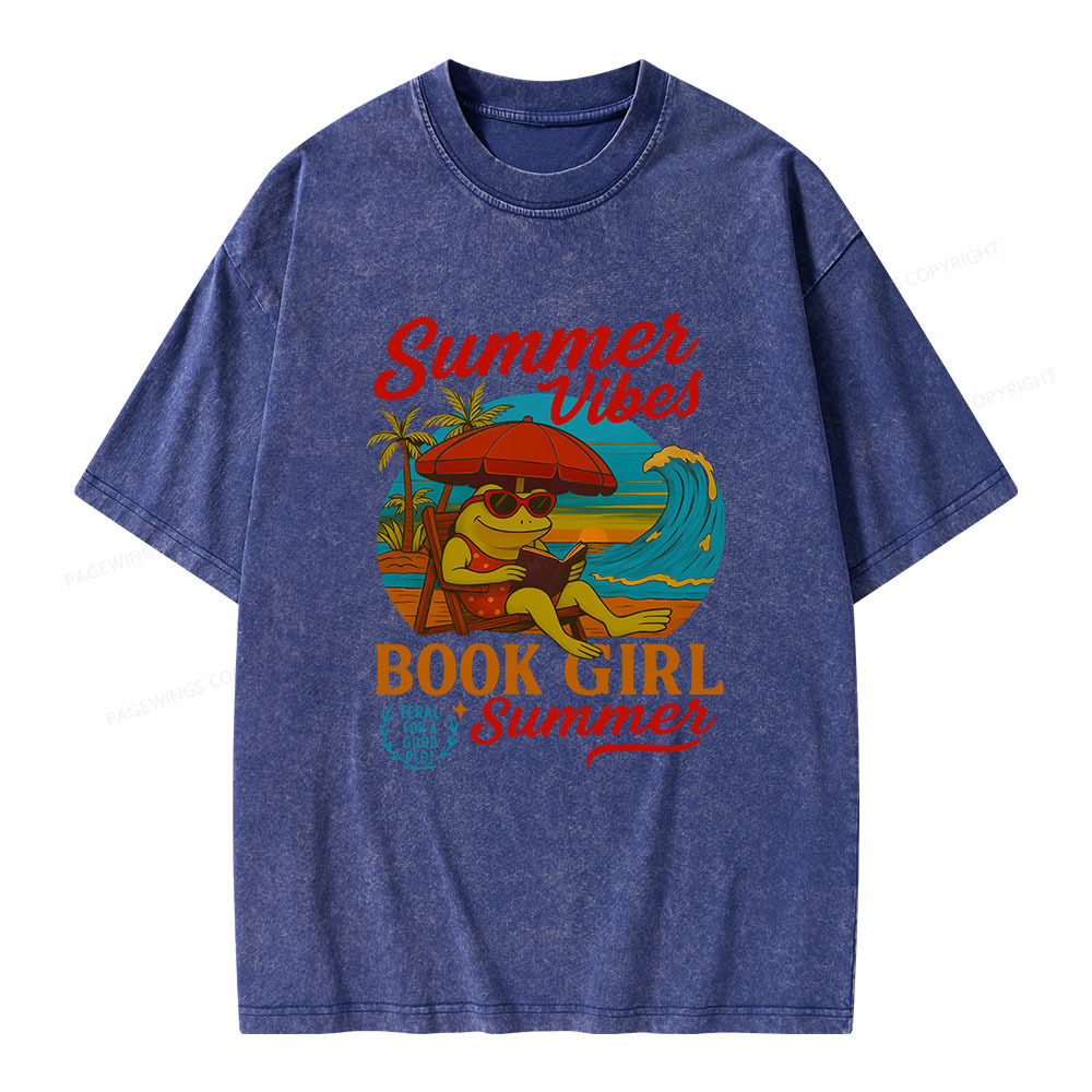 Pagewings Book Girl Summer Feral Raccoon Unisex Washed T-shirt