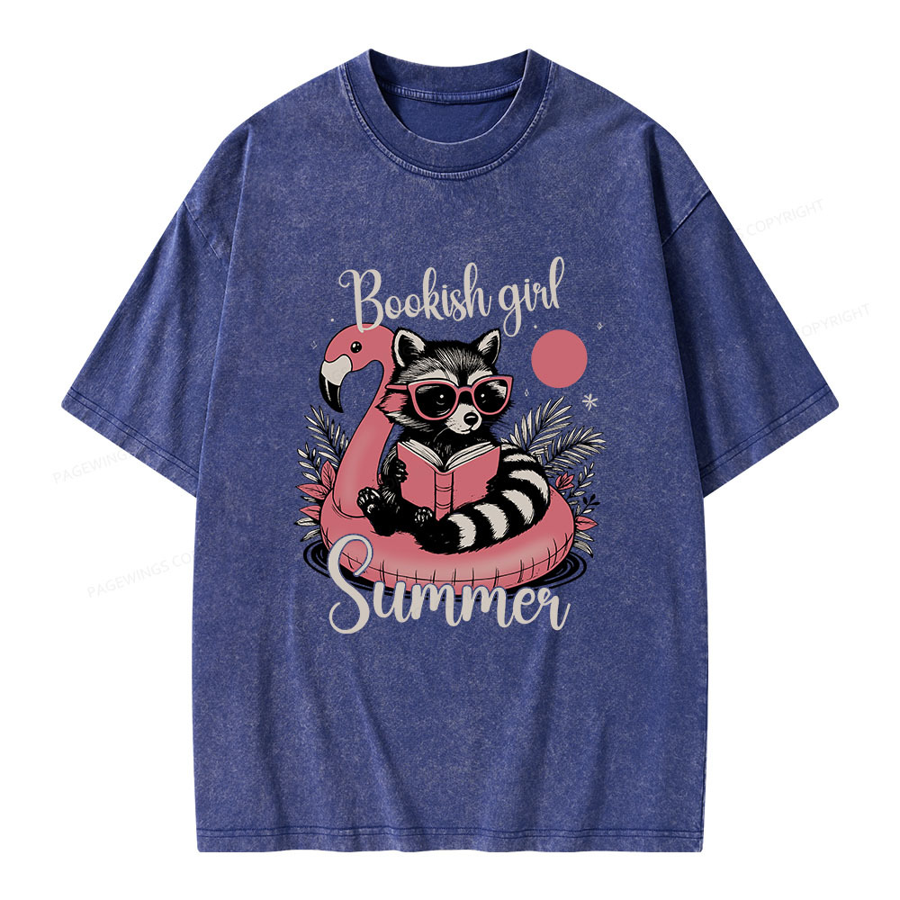 Pagewings Feral Bookish Girl Summer Unisex Washed T-shirt