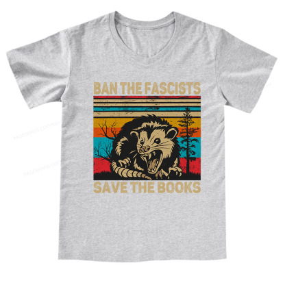 Pagewings Ban The Fascists  Save The Books V-neck T-shirt