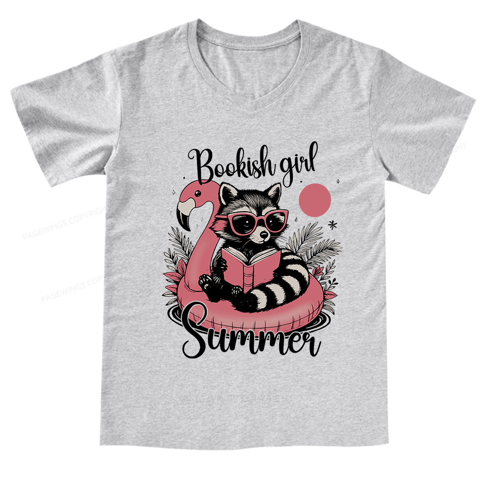 Pagewings Feral Bookish Girl Summer V-neck T-shirt