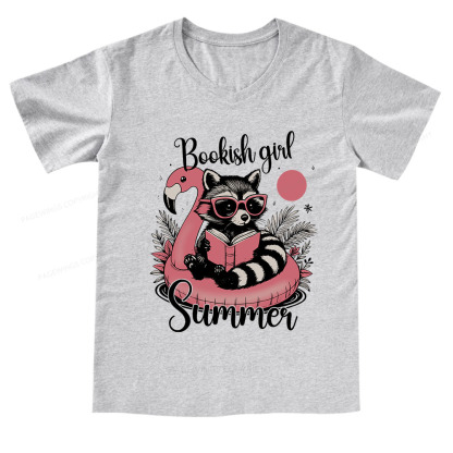 Pagewings Feral Bookish Girl Summer V-neck T-shirt