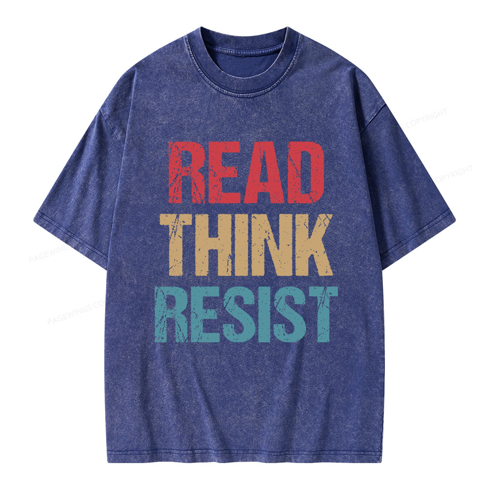 Pagewings Read Think Resist Unisex Washed T-shirt