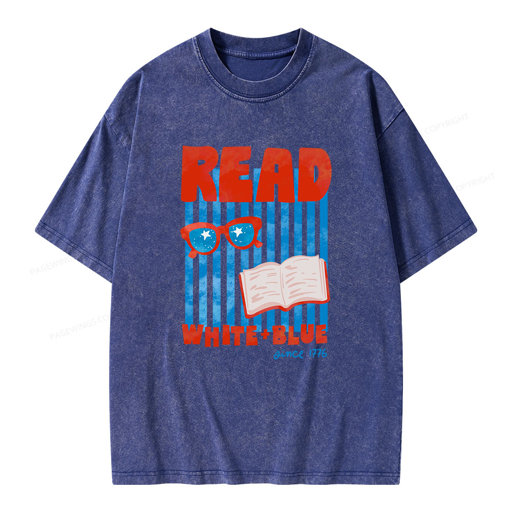 Pagewings Read White Blue Fourth Of July Book Unisex Washed T-shirt