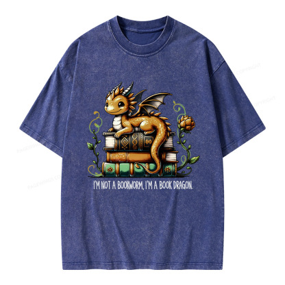 Pagewings Book Lover I'm Not A Bookworm I'm A Book Dragon  Unisex Washed T-shirt